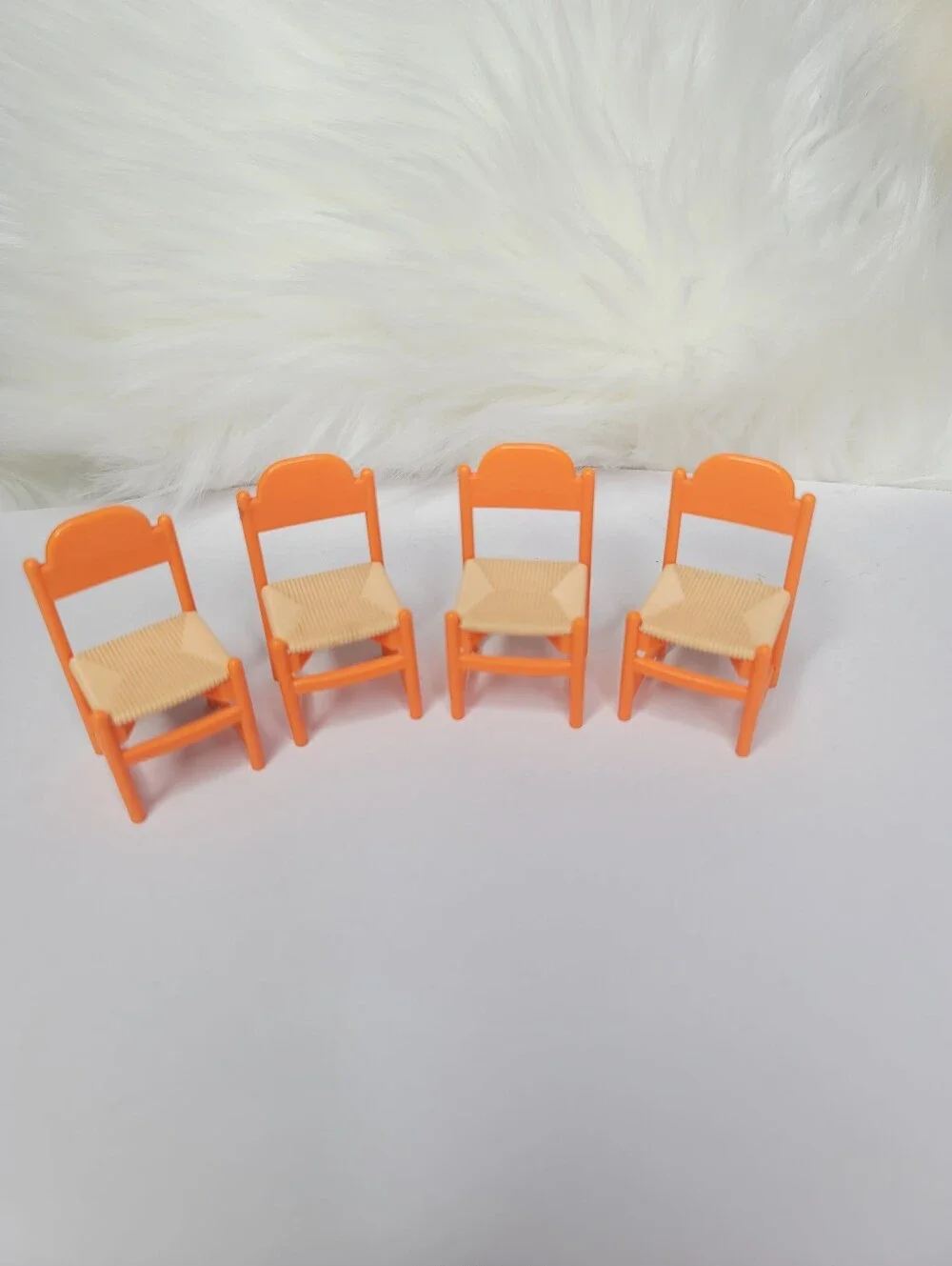 Vintage TOMY 1970s Japan Set of 4 Orange Toy Folding Chairs Furniture 1:16 Scale